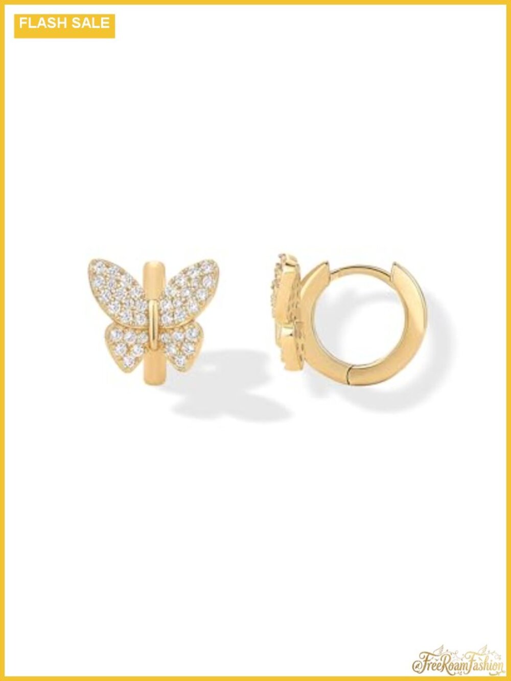 14K Gold Plated Butterfly Huggie Hoop Earrings for Women Cubic Zirconia